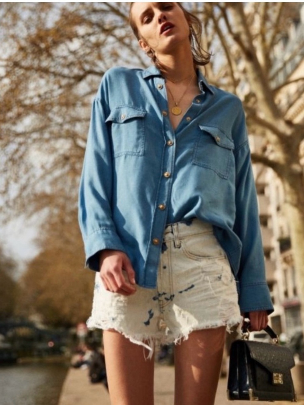THE KOOPLES Jean Shorts Distressed Cutoffs White & Blue UK  size Medium
